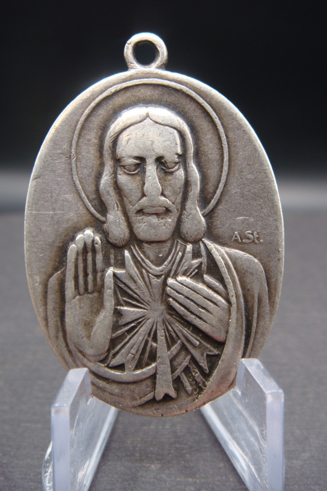 Vintage Swiss 900 Silver Religious Medal Sacred Heart Virgin Mary A Stockmann