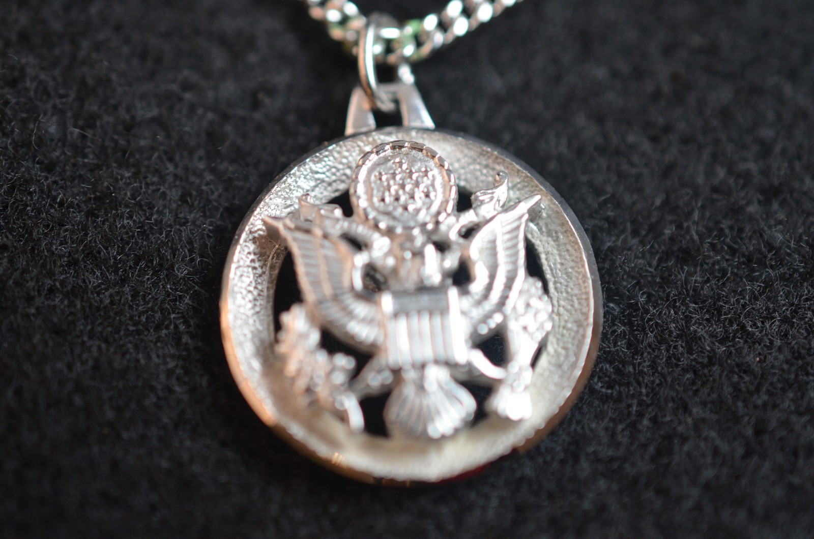Vintage Sterling US Army Eagle St Christopher Double Sided Medal Pendant Chain