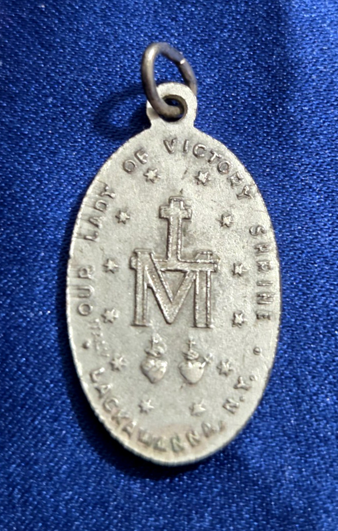 Vtg Our Lady Victory Saint Medal Pendant Made in Italy