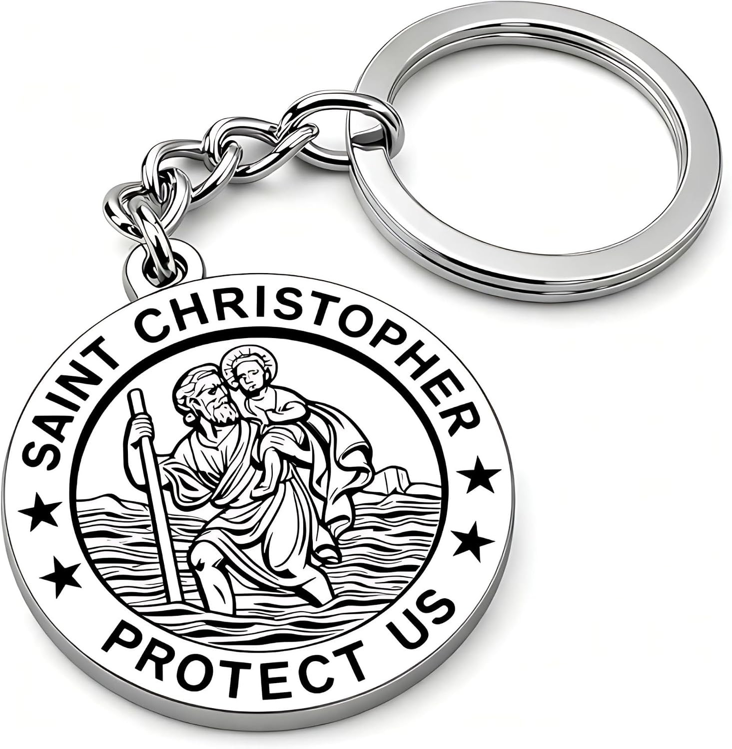 St Christopher Keychain, Saint Christopher Protect Us Medal, Patron Saint of Tra