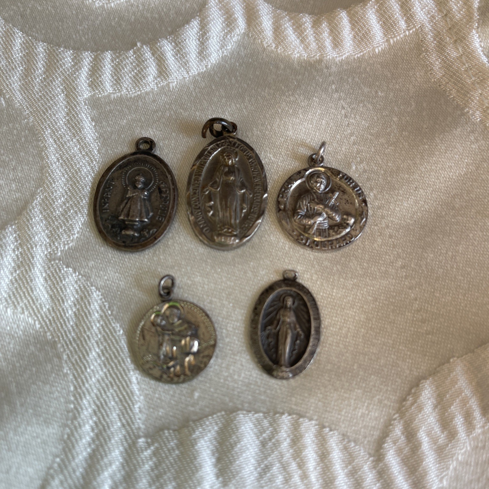 Lot of 5 Sterling Silver 925 Vintage Pendant Charms Religious Medals Mary