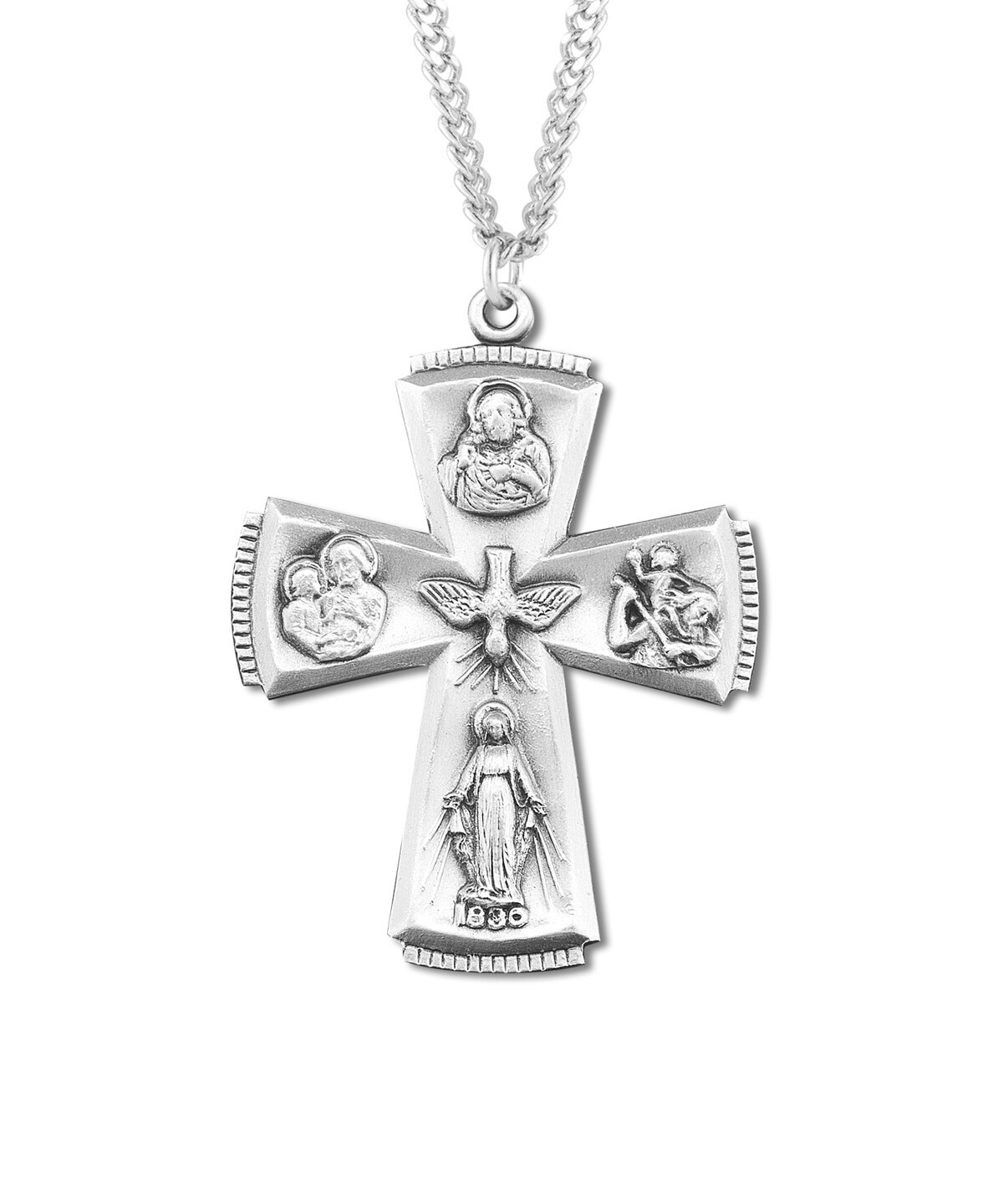 Sterling Silver Four-way Medal Miraculous Scapular Saint Christopher /Joseph