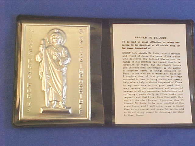St JUDE Silver Metal Saint Plaque Folder Pocket Catholic SHRINE Difficult Times