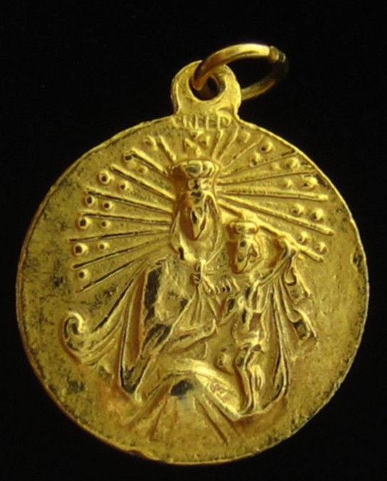 Vintage Jesus Medal Gold Tone Creed Sacred Heart Mary Mount Carmel