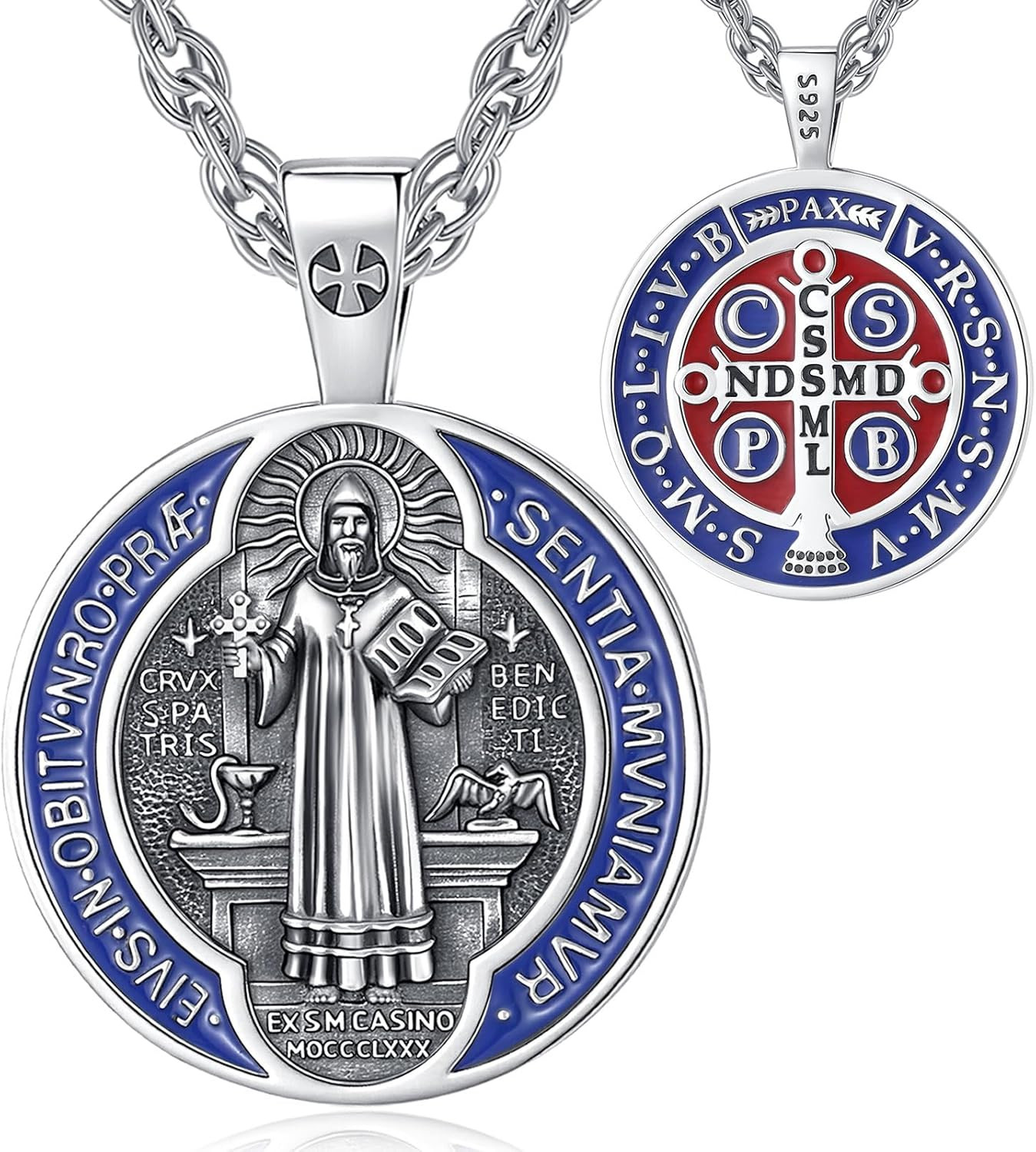 925 Sterling Silver St Benedict Necklace Medalla de San Benito Pendant Men Women
