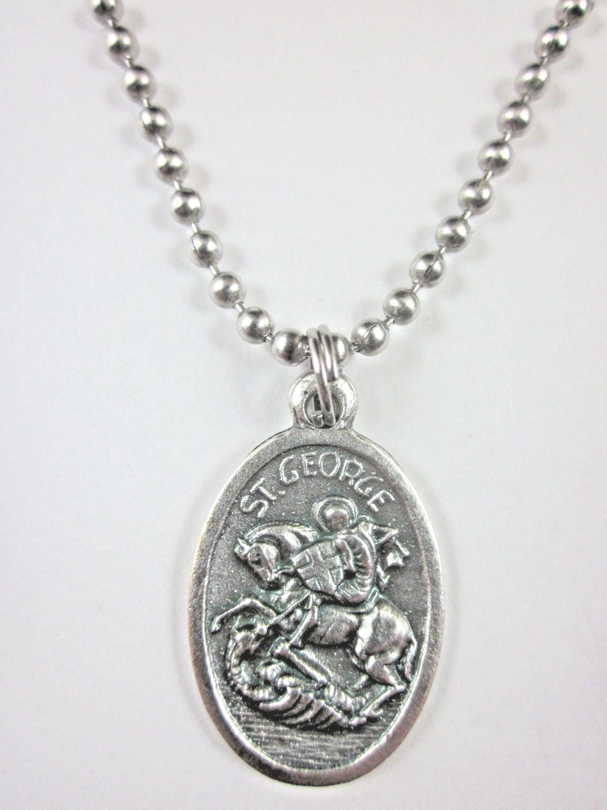 St George Medal Italy Pendant Necklace 24″ Ball Chain Gift Box & Prayer Card