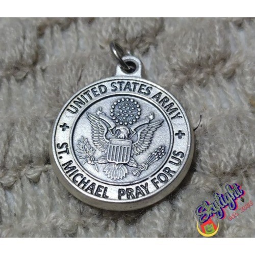 Silver Tone Saint Michael Pray for Us United States Army 7/8 Inch Creed Italy
