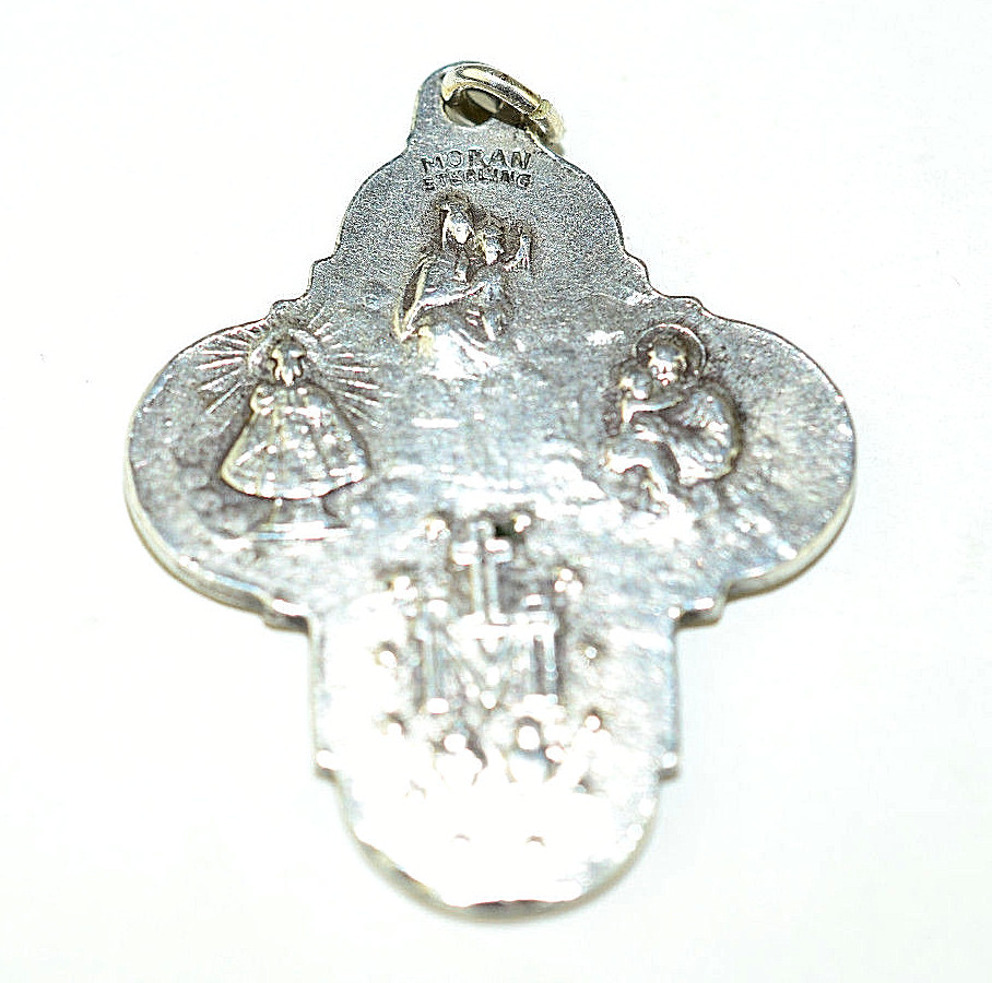 VINTAGE MORAN STERLING SILVER MULTI MEDAL CROSS PENDANT JESUS MIRACULAOUS MARY