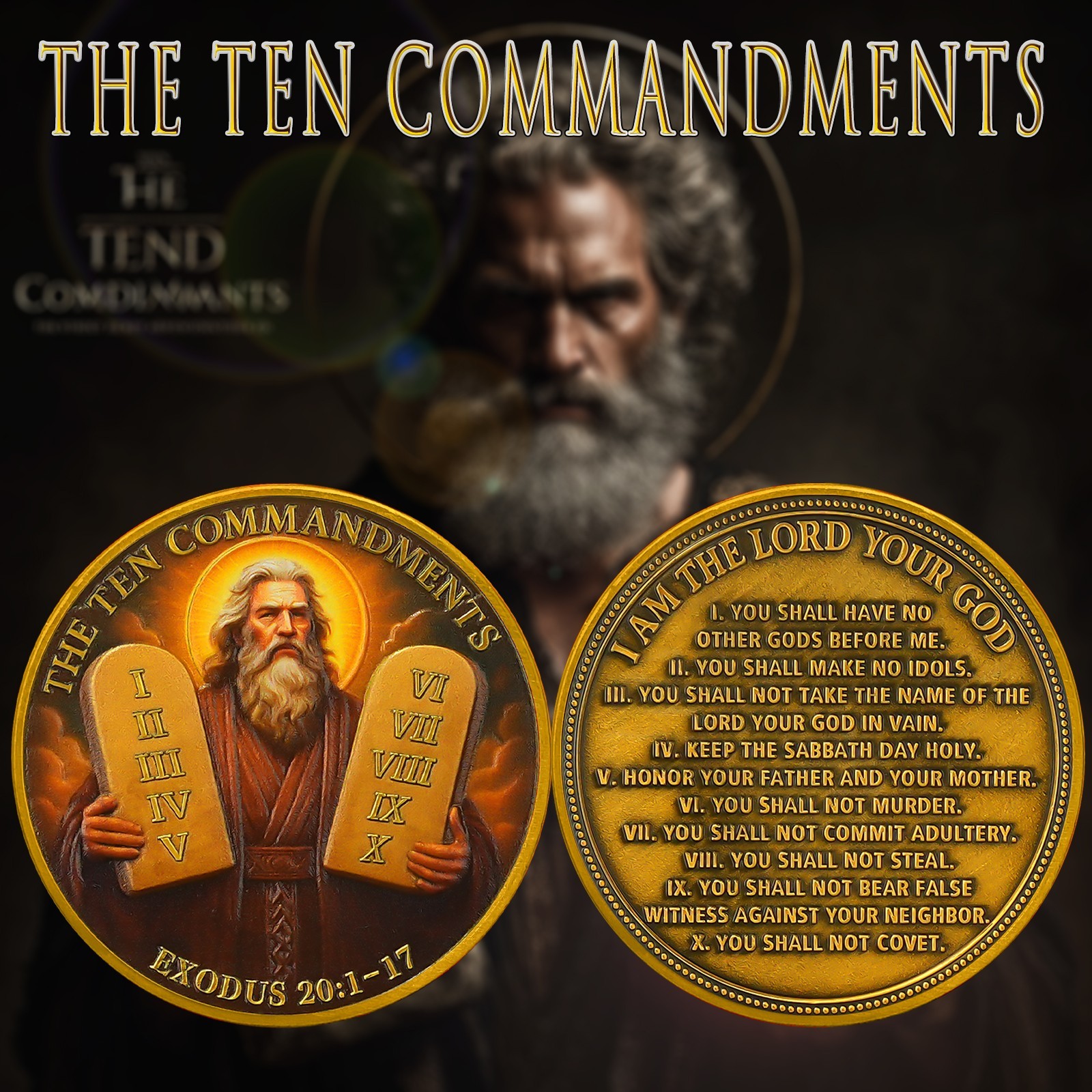 5pcs Christian Challenge Coin Ten Commandments Themed Exodus 20:1-17 Verse Coin
