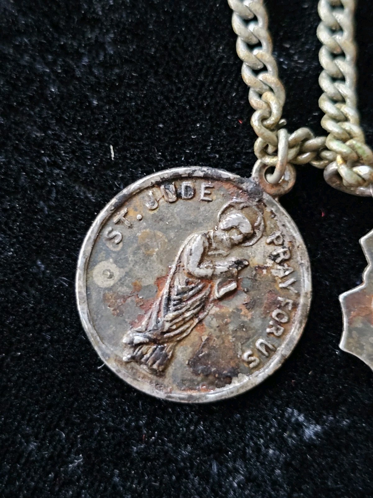 Vtg Sterling Silver .925 Catholic 4Way Protection Cross Pendant St Jude On Chain