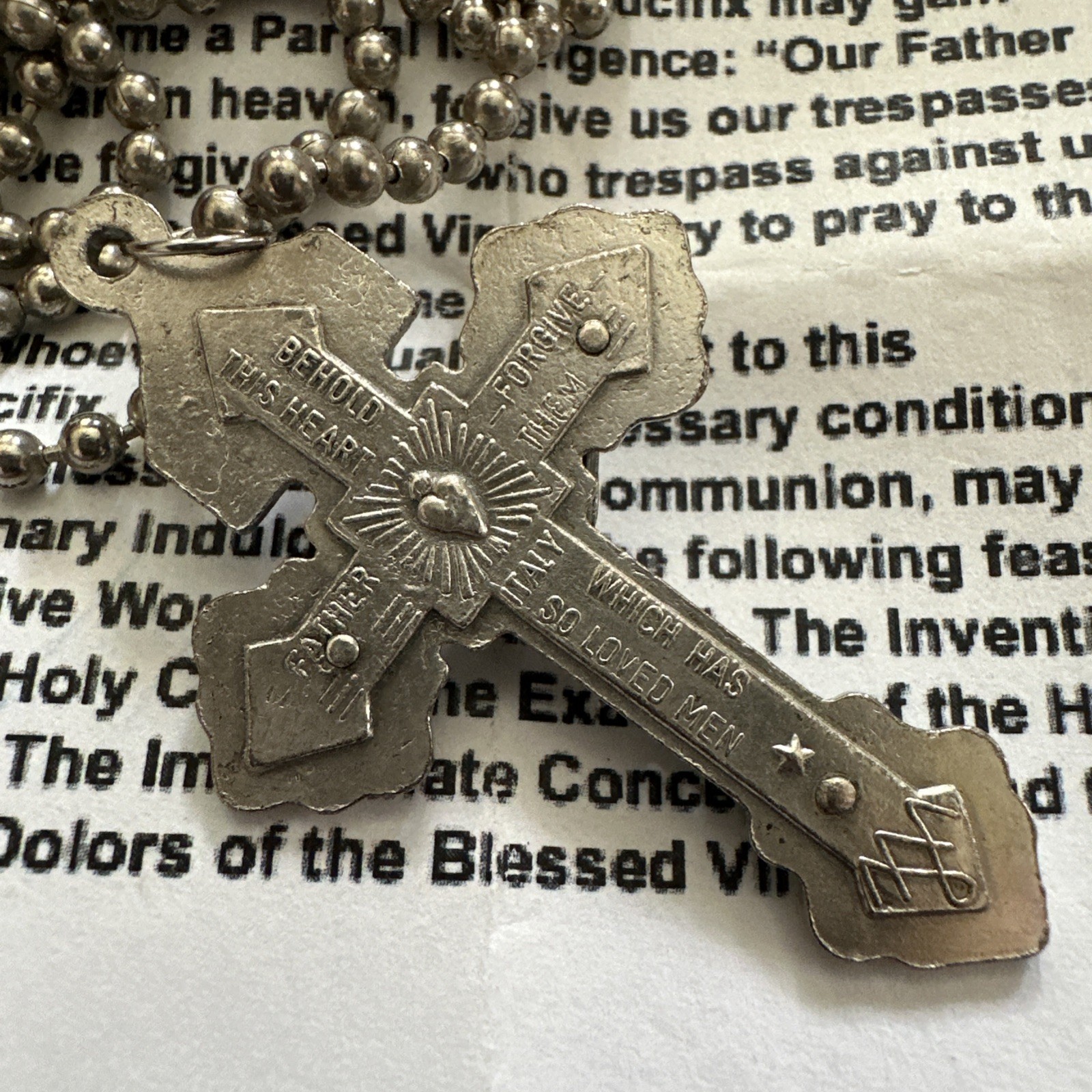 Silver Tone Pardon Crucifix Cross on 23″ Ball Chain Necklace