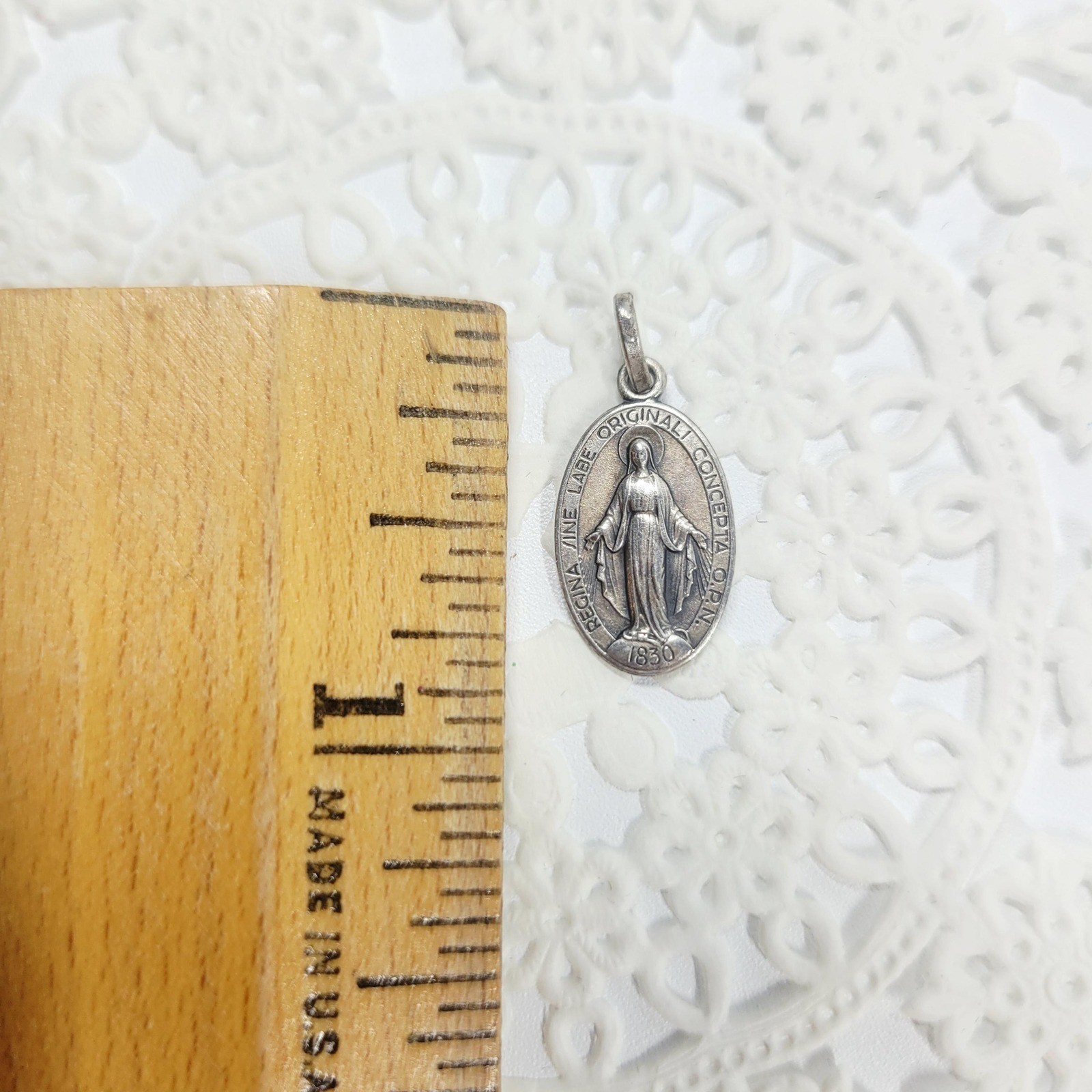 Vintage European 800 Silver Miraculous Medal Virgin Mary Religious Pendant