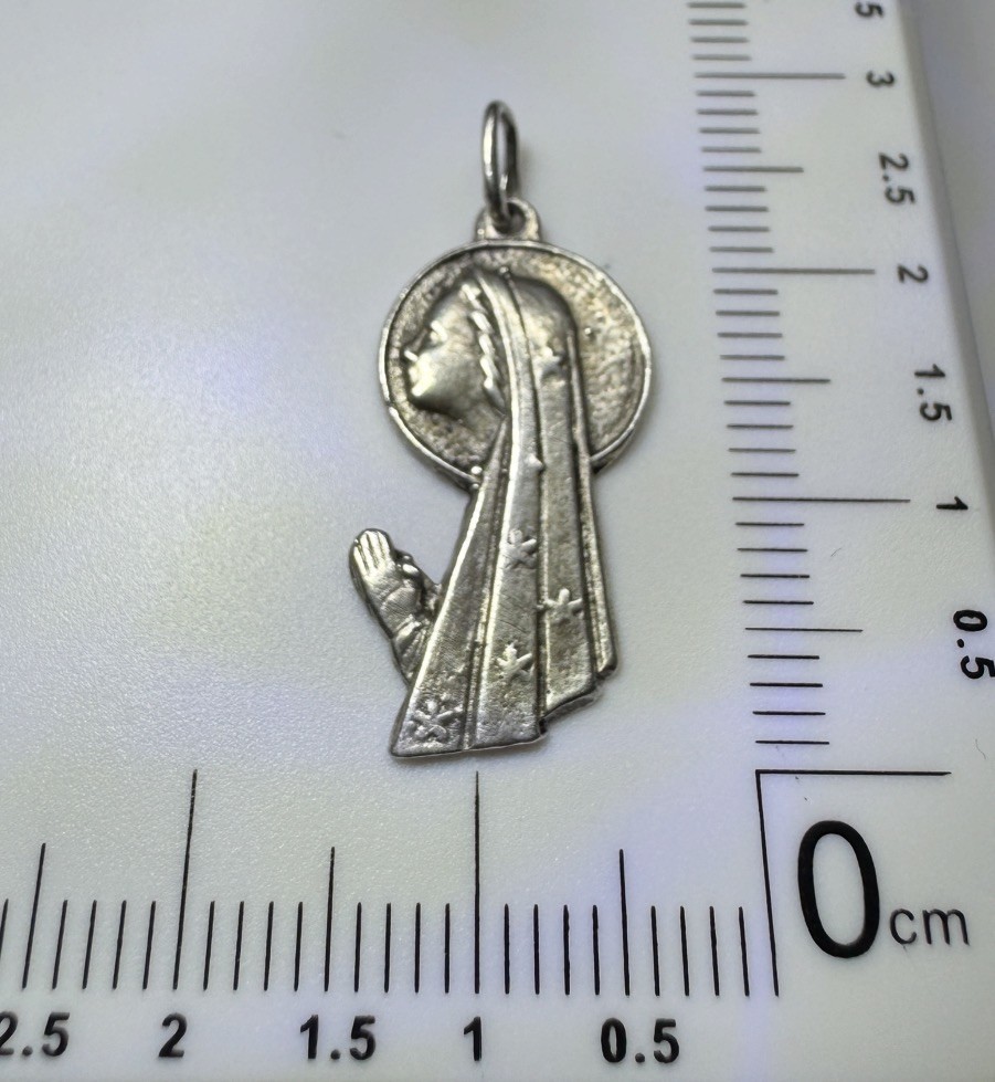 Vintage Sterling Silver Praying Woman Pendant Religious Medal 925 Jewelry Gift