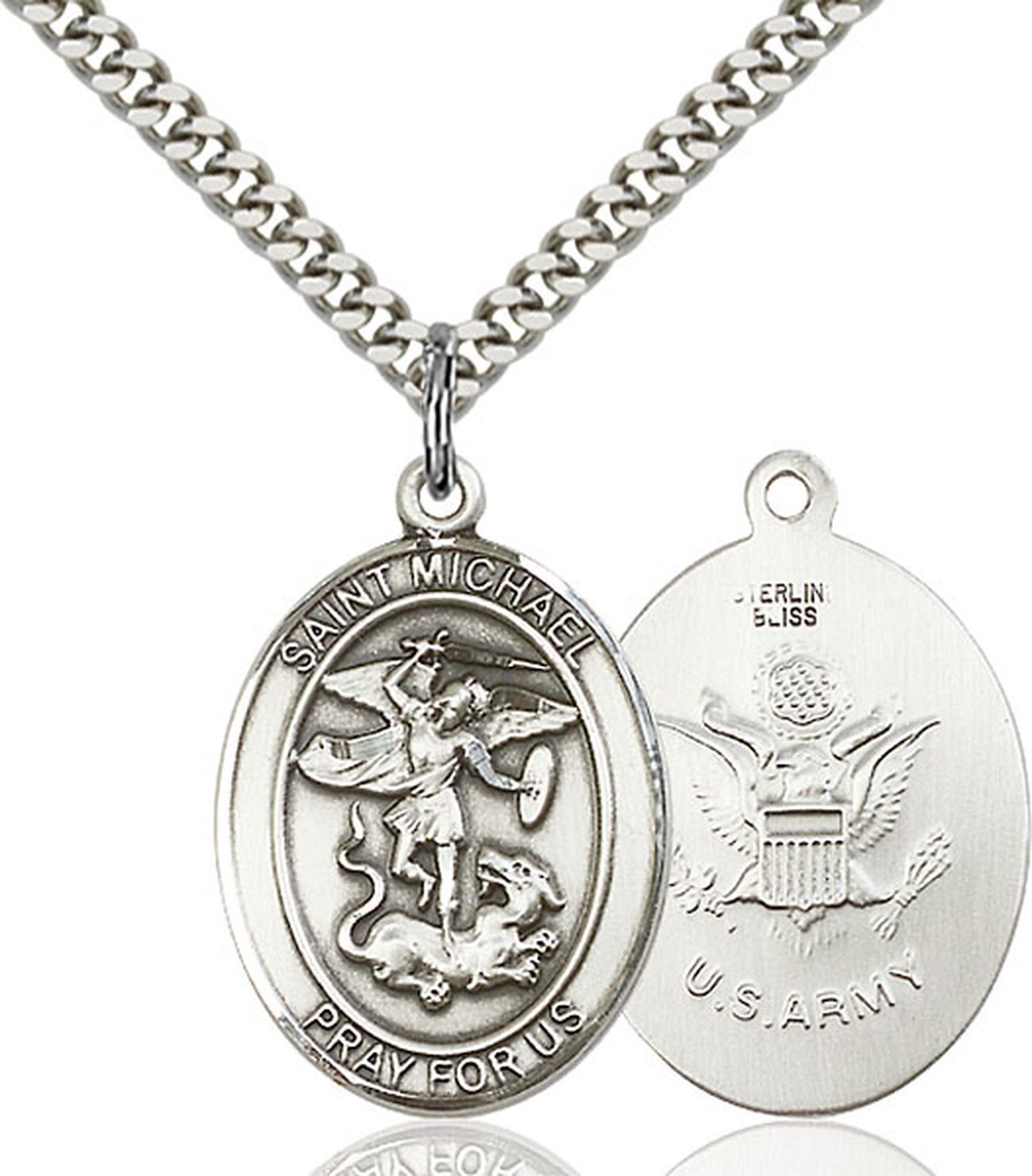 Pewter Saint Michael Army Catholic Medal Pendant Necklace 24″ Chain GiftBox
