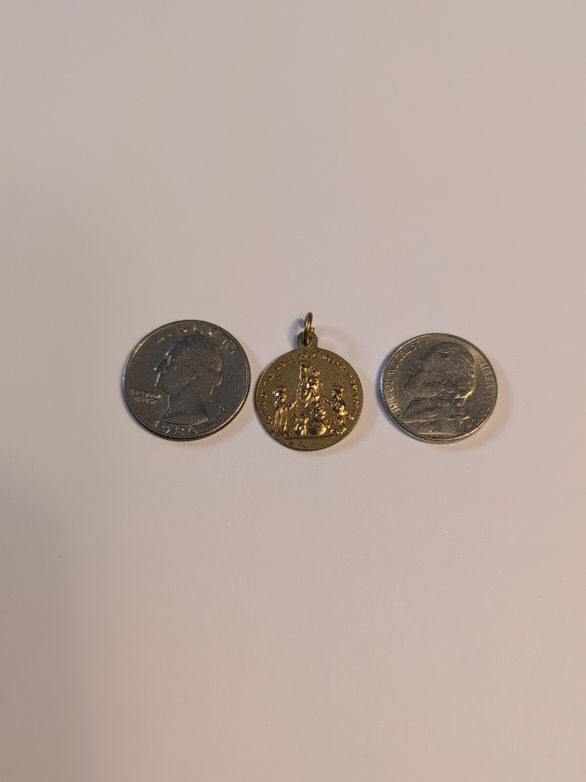 St. Dominic Queen of the Most Holy Rosary Medal Pendant Pray For Us Gold Tone