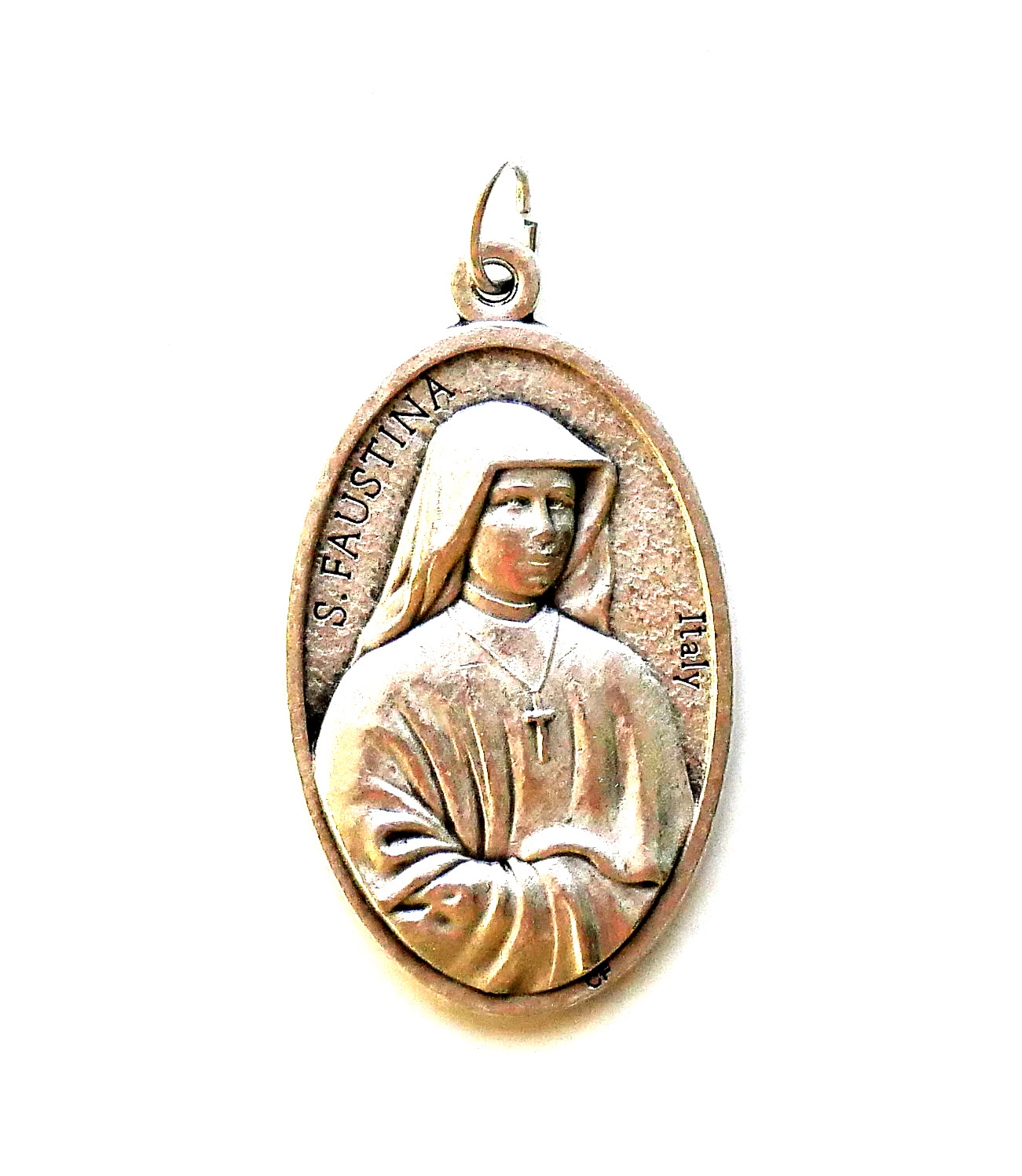 Divine Mercy / Faustina Silver Tone Medal Pendant 1-1/2″ x 1-1/8″ + Cord