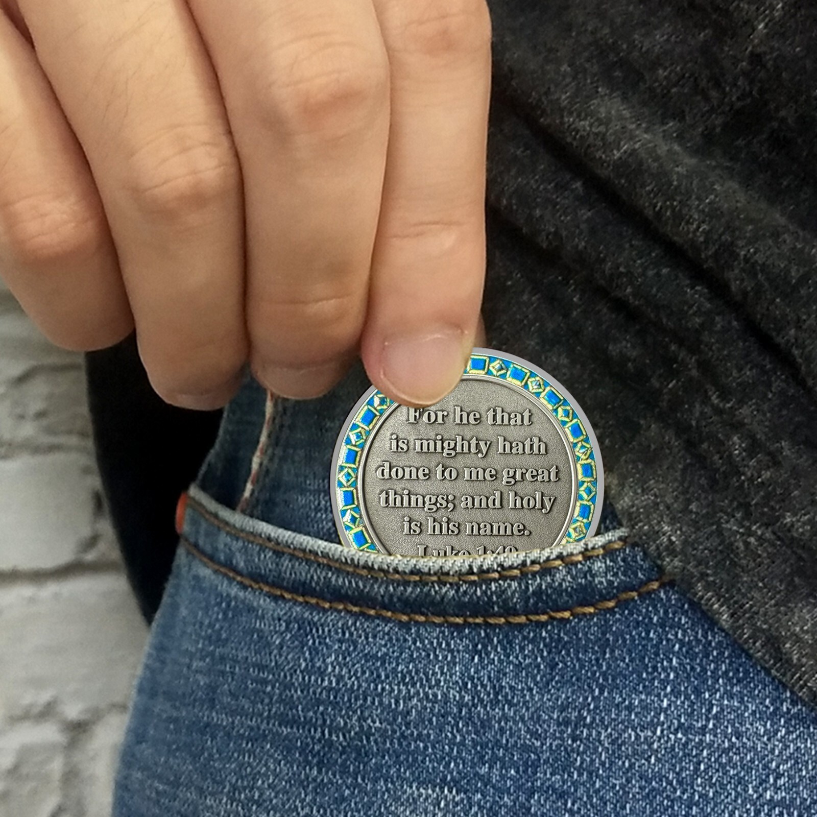 5pcs Christian Annunciation Challenge Coin Luke 1:49 Bible Verse Faith Coin Gift