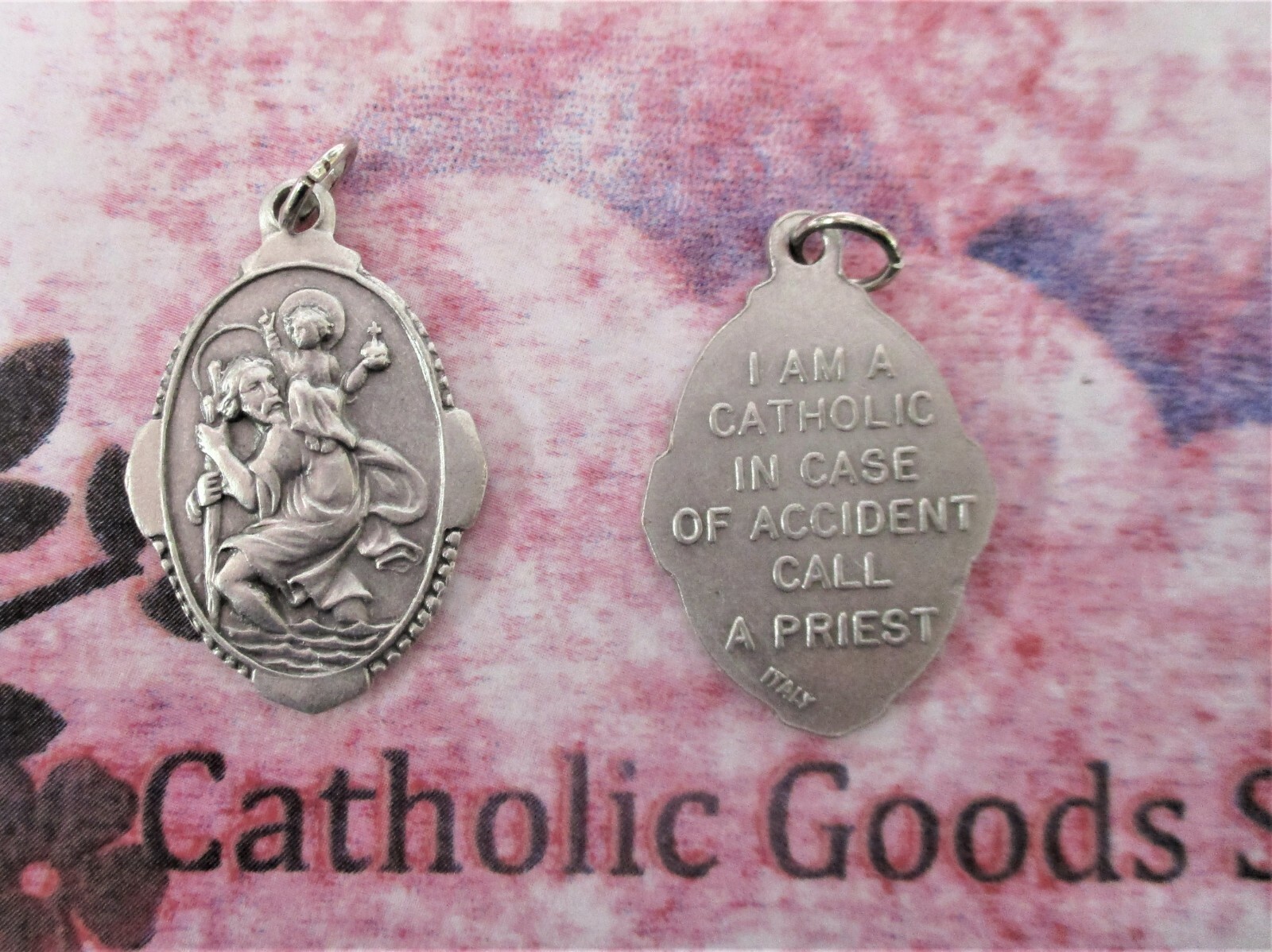Saint Christopher – In Case of an Accident … Ox Silver Tone Italian 1″ Medal