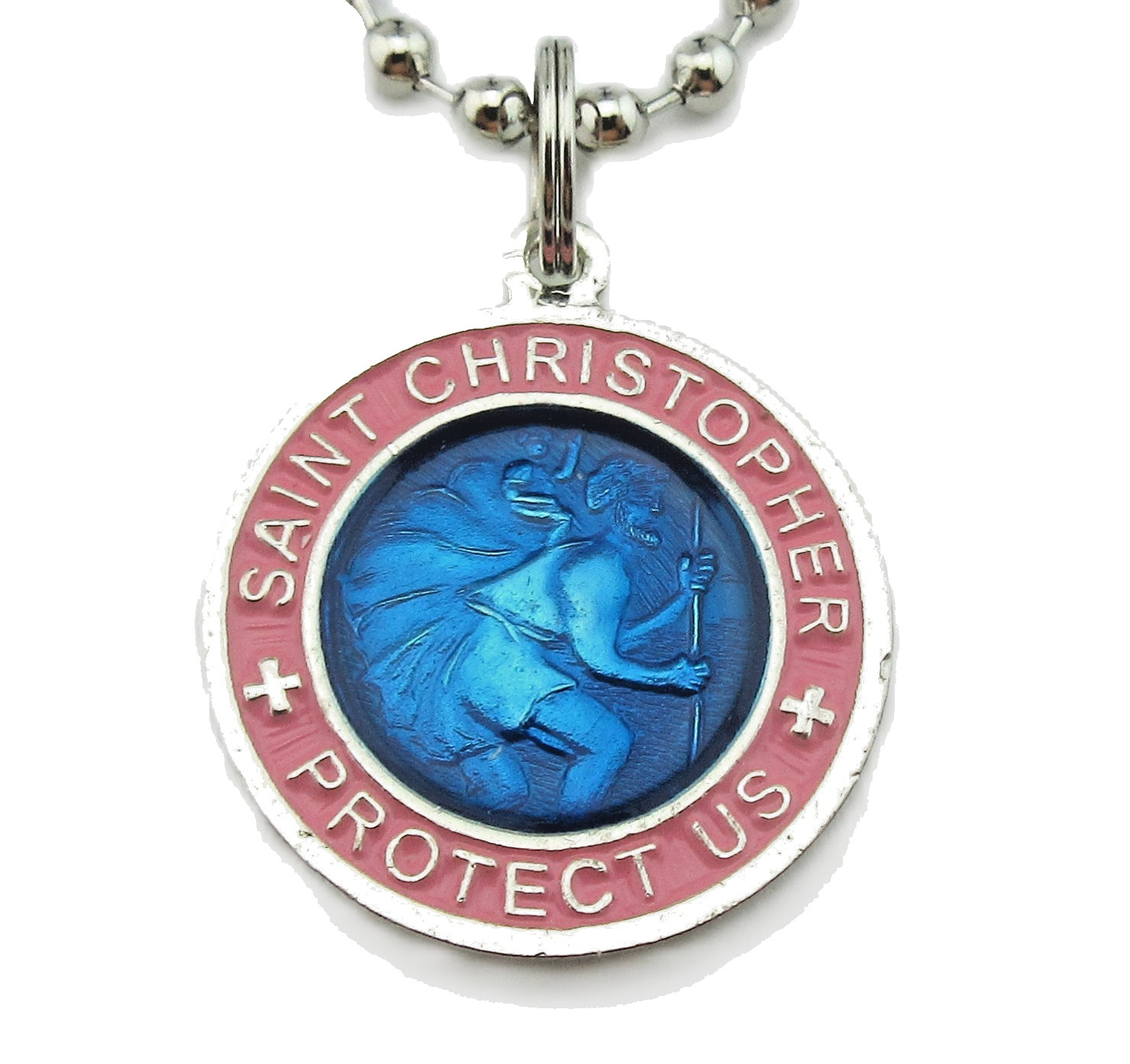 St. Christopher Surf Medal Necklace Protector of Travel rb-pi, Royal-Pink, Small