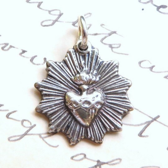 Radiant Sacred Heart of Jesus Medal – Sterling Silver Antique Replica