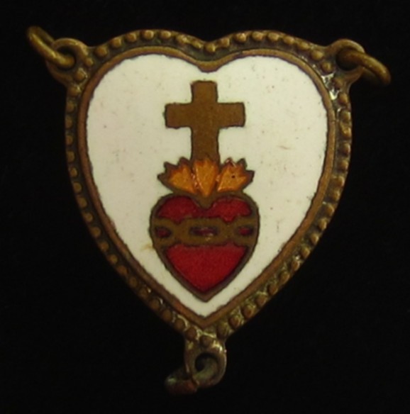 Vintage Rosary Center White Red Color Enemal