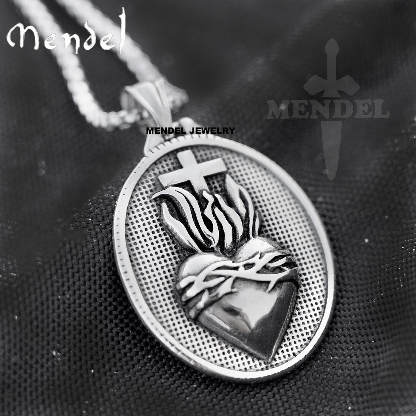 Catholic Sacred Heart of Jesus Medal Medallion Pendant Necklace Stainless Steel