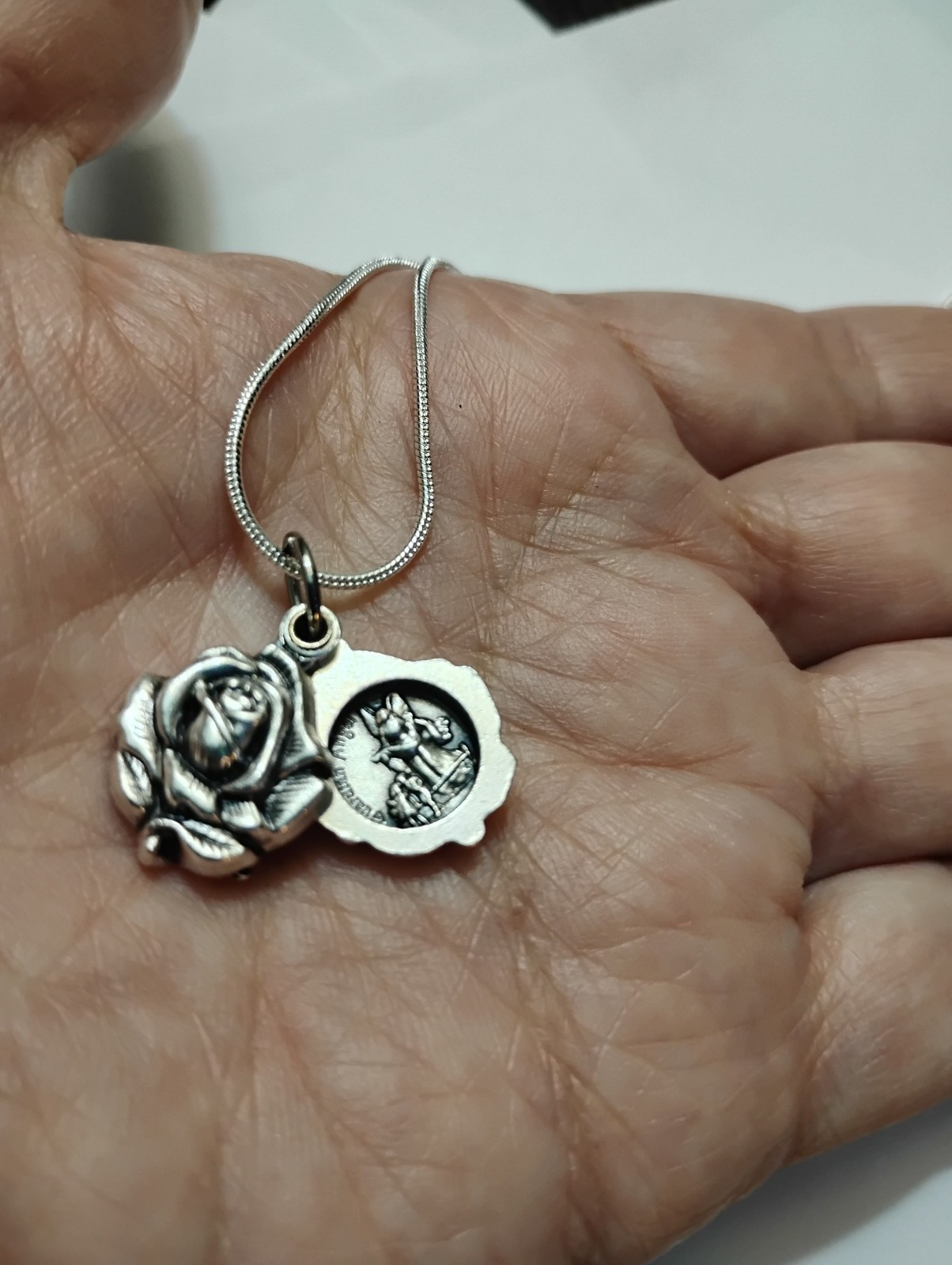 Silver St Michael Rose Locket Medal Pendant 925 Sterling Chain Necklace +card