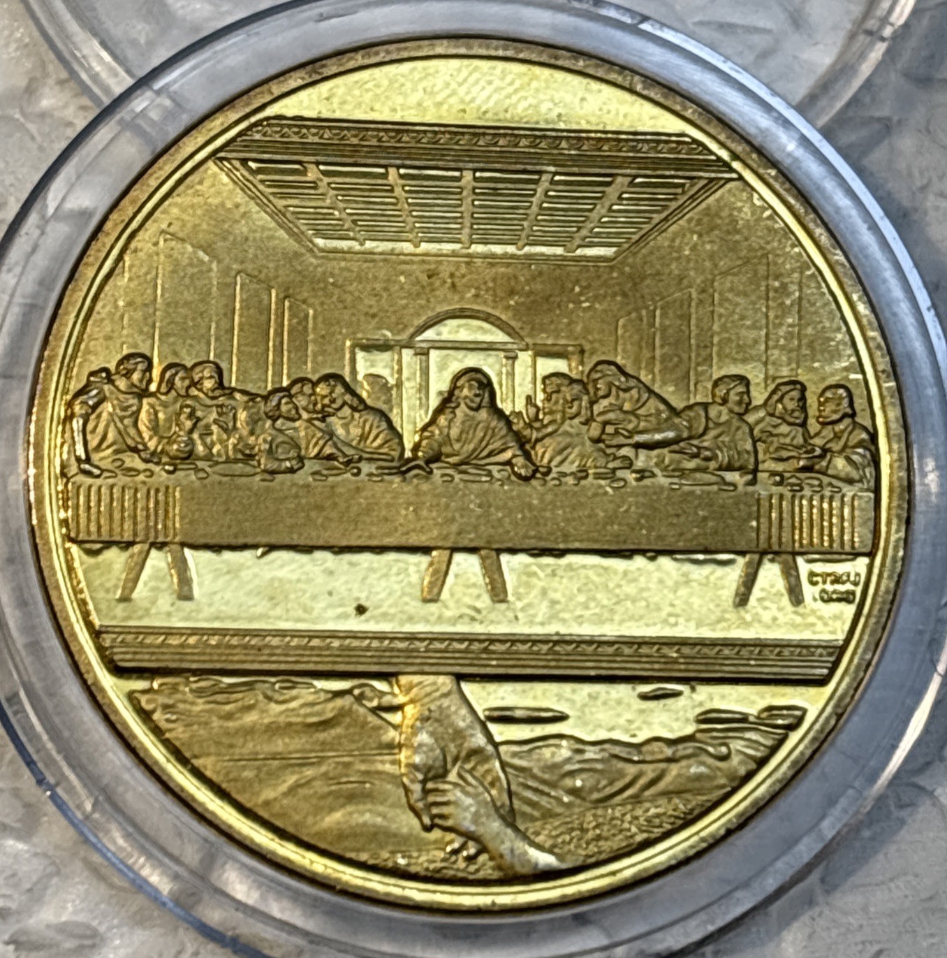 Jesus Last Supper Gold Plated Proof Brass Medal Token In Capsule 37mm 27grams