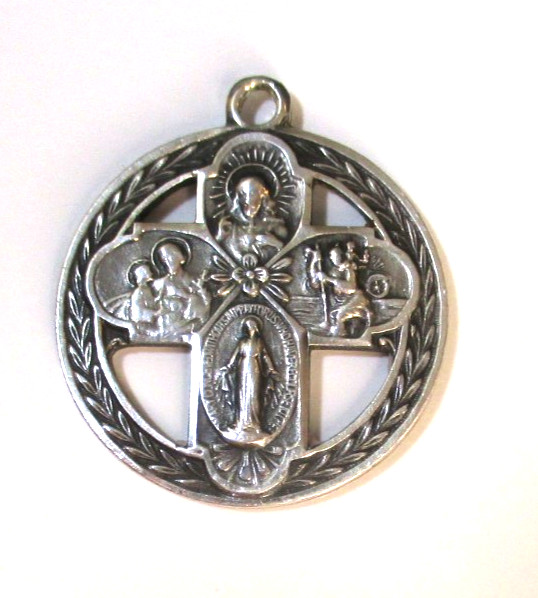 Old Sterling Medal Jesus/Mary/Joseph Pendant I am Catholic Please Call A Priest