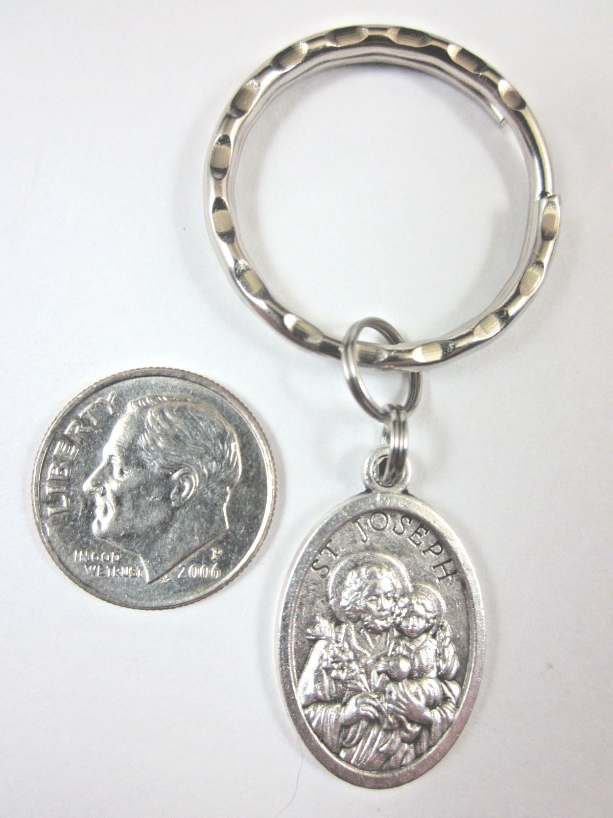 St Joseph / Holy Family Medal Italy Key Ring Gift Box & Prayer Card
