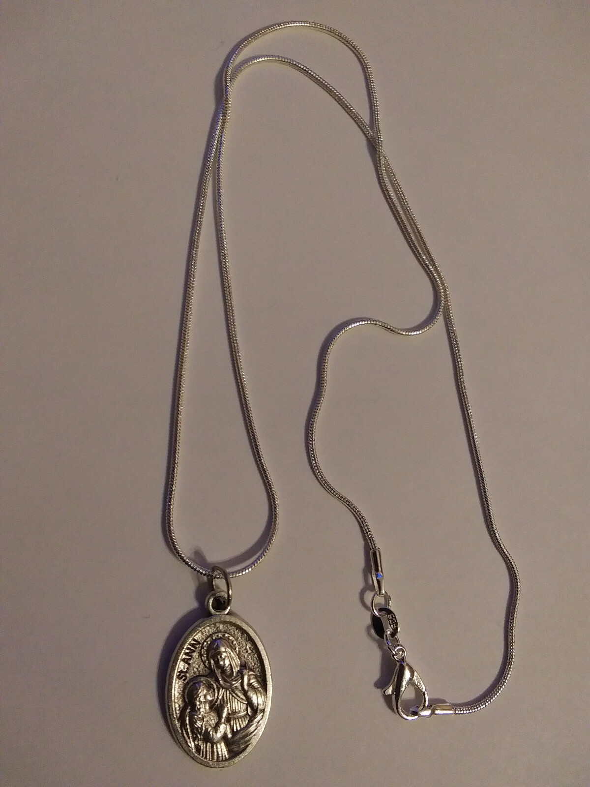 St Saint Ann Anne medal 925 sterling silver chain necklace + prayer card lot