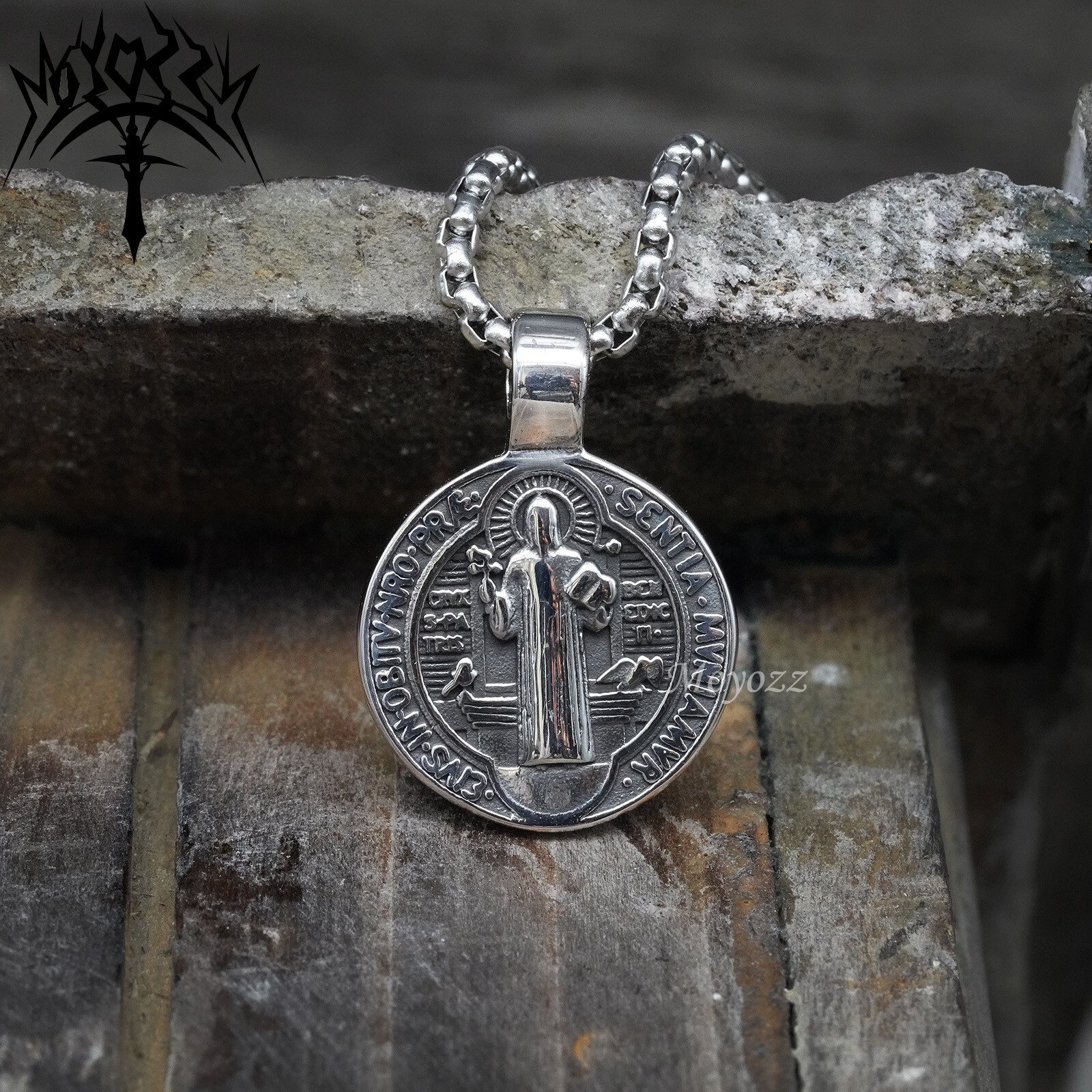 Saint St Benedict Medal Necklace Pendant Stainless Steel Crucifix Cross Exorcism