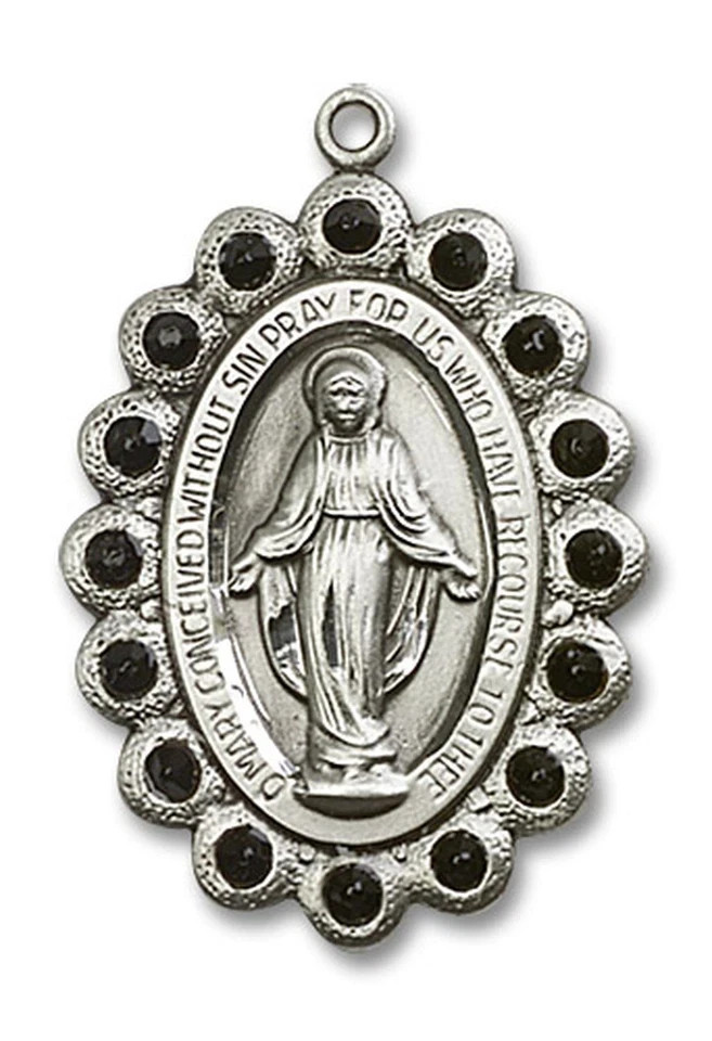 Sterling Silver Miraculous Immaculate Conception Mary Medal Necklace 24″ Chain