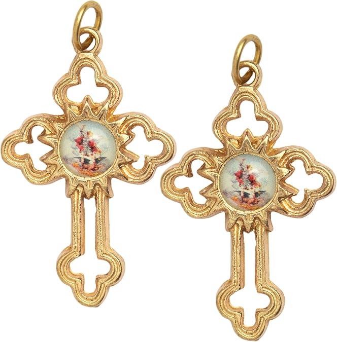 Needzo St. Michael Cross Charms, 1.5″, Gold Tone, Pack of 2 Pendants