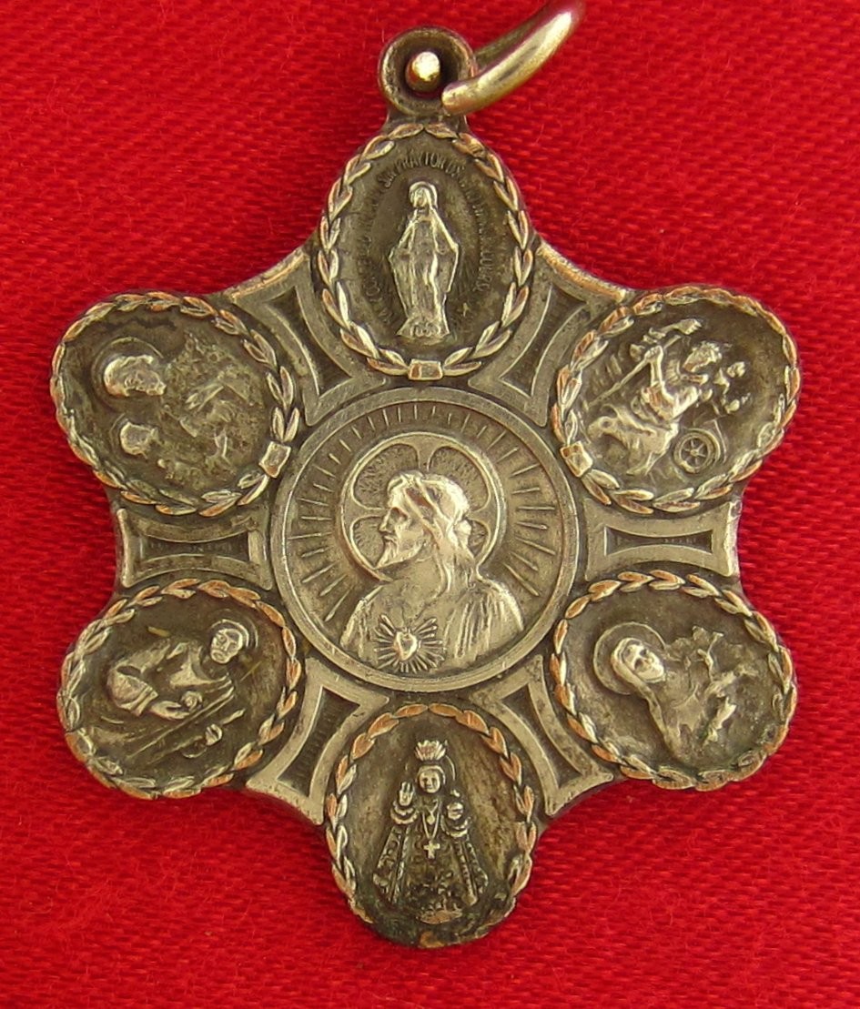 Vintage 7 WAY Medal MARY JESUS JOSEPH SAINT THERESE Religious Catholic Pendant