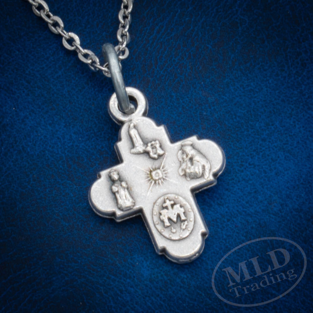 Four Way Medal Pendant Necklace – Silver Plated, 3/4″ Made in Italy, 18″ Chain