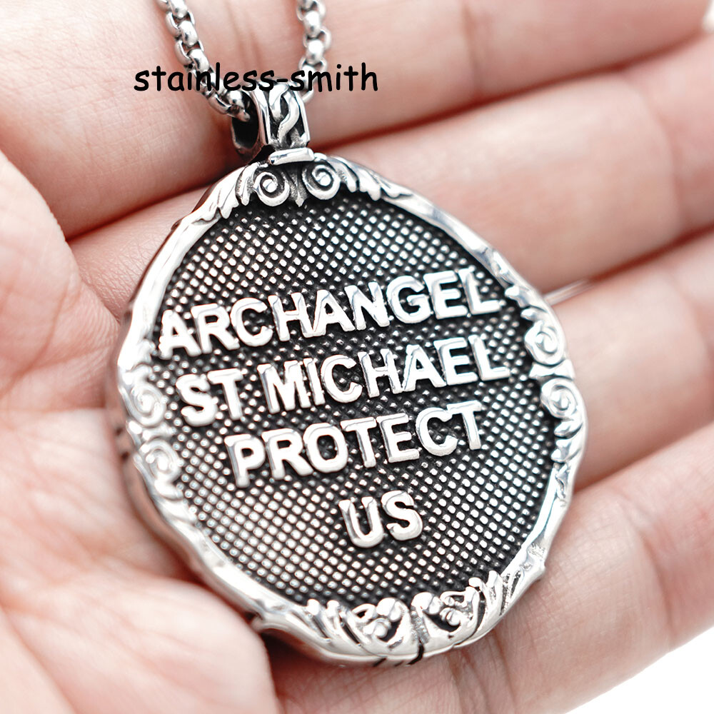 New Mens Catholic Christian Saint St Michael Medal Medallion Pendant Necklace