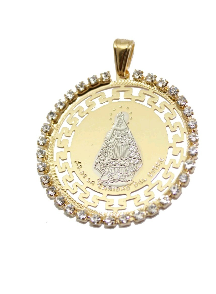 Caridad del Cobre Yoruba Round Medal 18k Gold Plated 20 inch Chain Cuba Charity