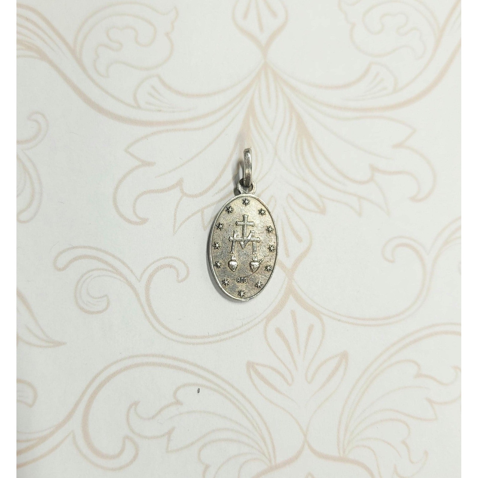 Vintage European 800 Silver Miraculous Medal Virgin Mary Religious Pendant
