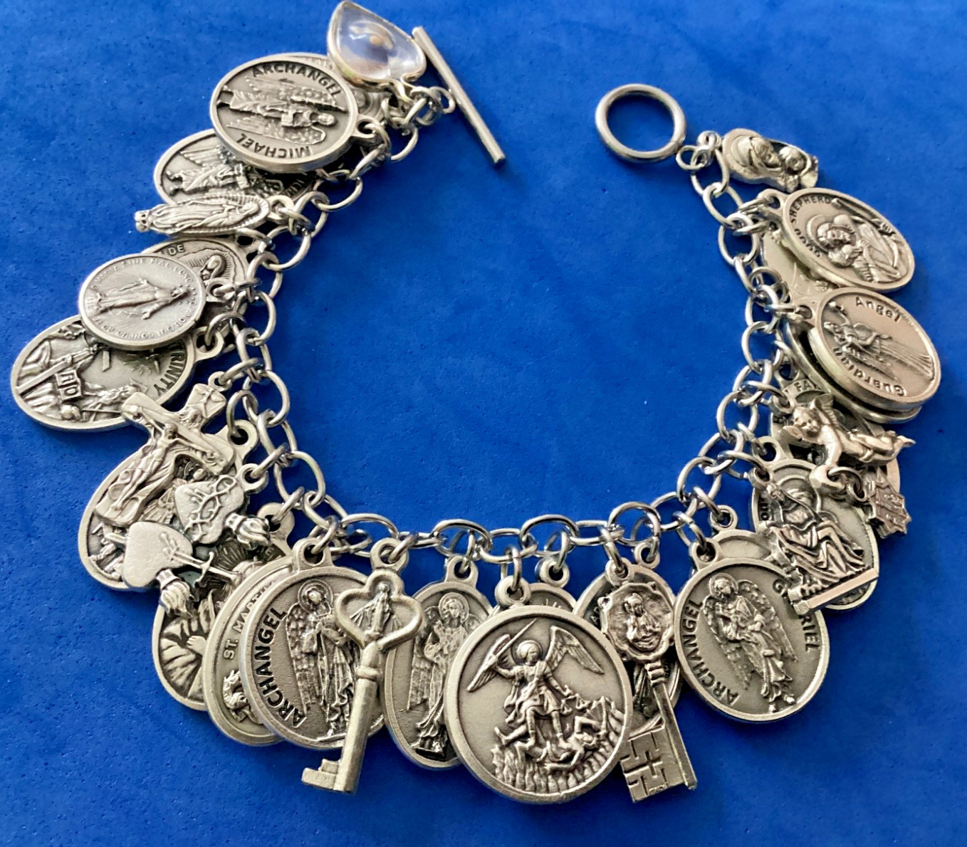 Custom Religious Saint Medal Charm Bracelets Lot Archangels Michael Raphael A2