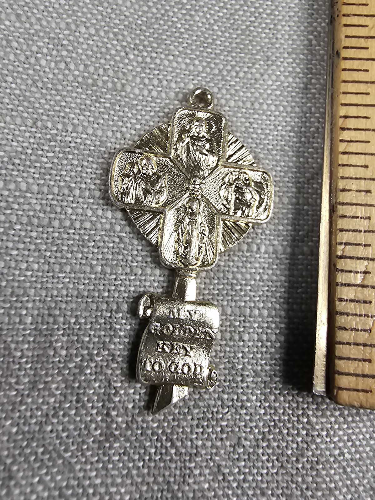 Vintage Pendant Cross “Golden Key To God” Religious Christian Gift D5