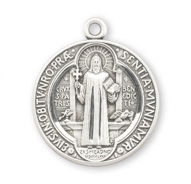 Medium Size 925 Sterling Silver Saint Benedict Pendant Medal Necklace With Chain