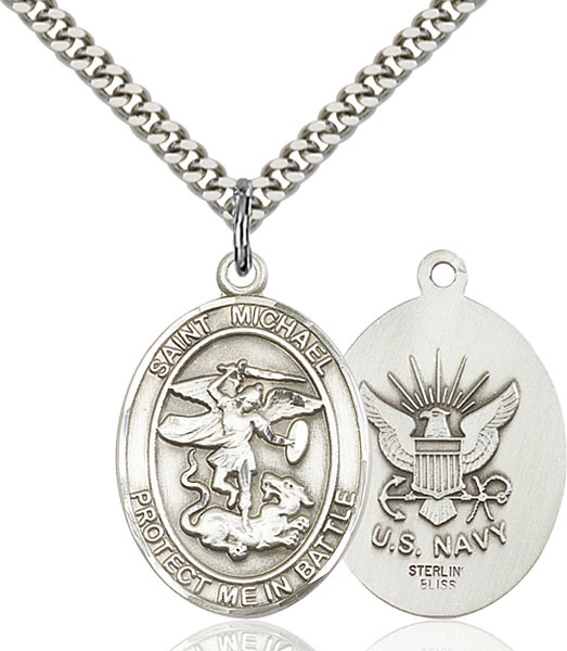 Sterling Silver St Michael The Archangel Navy Military Catholic Medal Necklace