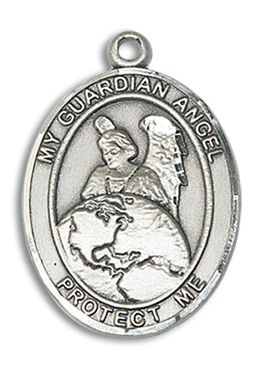 Sterling Silver Guardian Angel Protector Oval Medal Pendant Necklace 24″ Chain