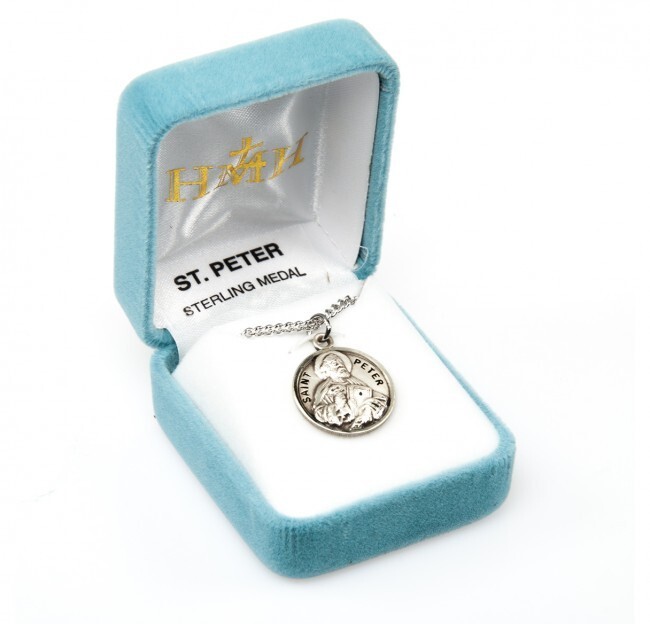 St. Peter Sterling Silver Round 0.9″ Medal, Gift Box, 20″ Chain, US Made