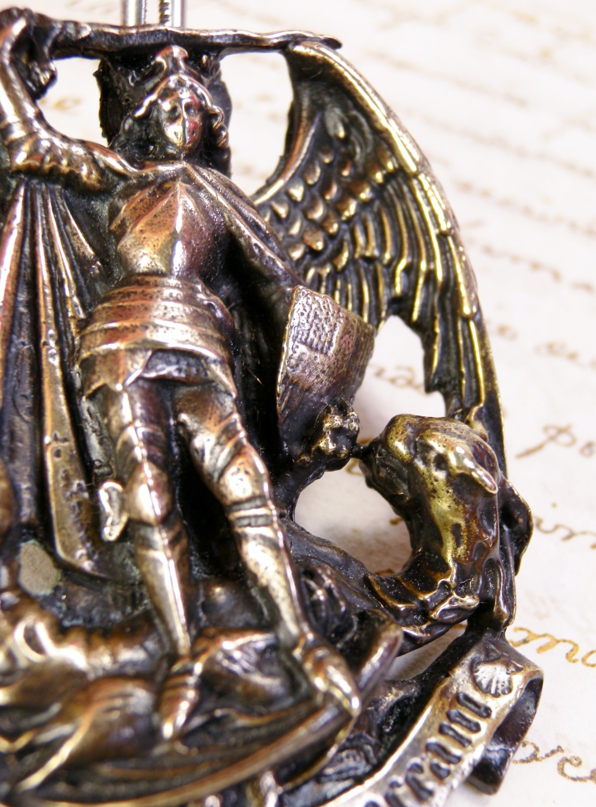 Cardinals Antique Catholic St. Michael Archangel Abbey Pilgrimage Bronze Pendant