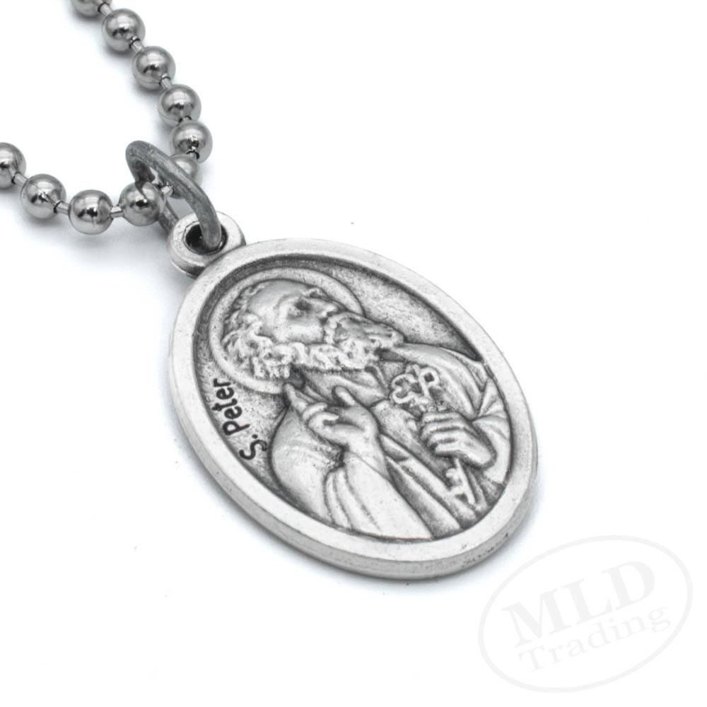 Saint Peter & St Paul Reversible Medal Pendant Necklace Italy w 24″ Ball Chain