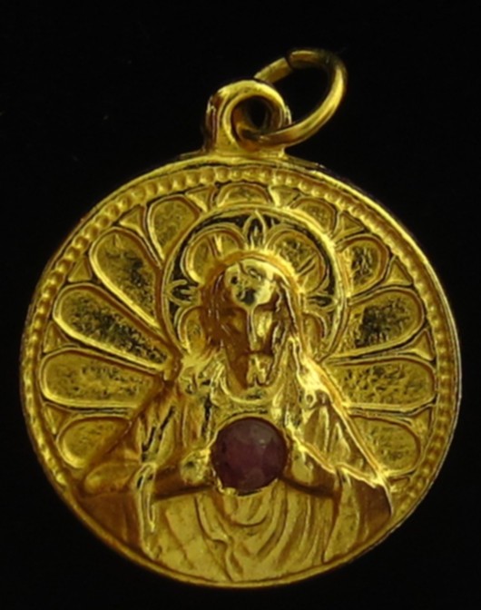 Vintage Jesus Medal Gold Tone Creed Sacred Heart Mary Mount Carmel