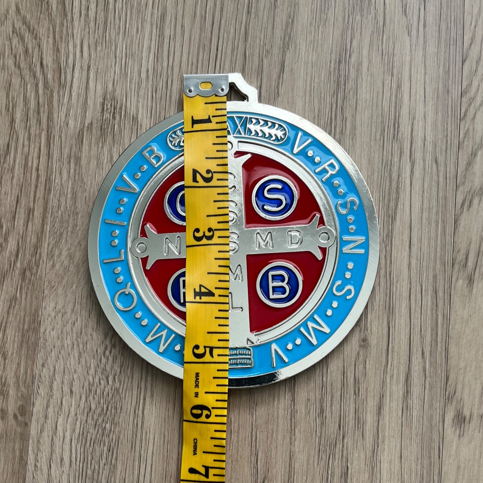 Catholic St Benedict Large 5” Medal 5oz Blue Red Enamel Medalla de San Benito