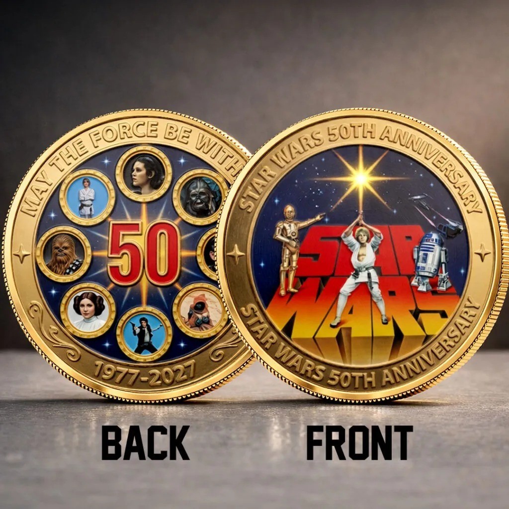 Star Wars 50th Anniversary Coin 1977-2027 May The Force Be With You Gold Coin